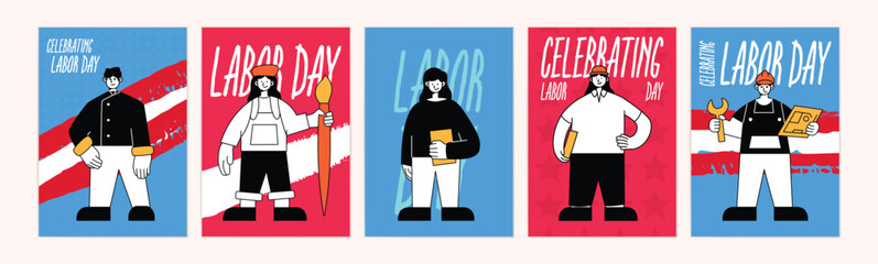 Celebrating America Labor Day with Workers Flat Illustration. Perfect for holiday and labor union themes.