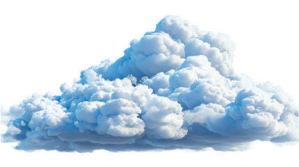 Close-up view of voluminous cumulus clouds with textured surfaces, cut out transparent