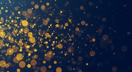 Golden bokeh lights create a festive and magical atmosphere on dark blue