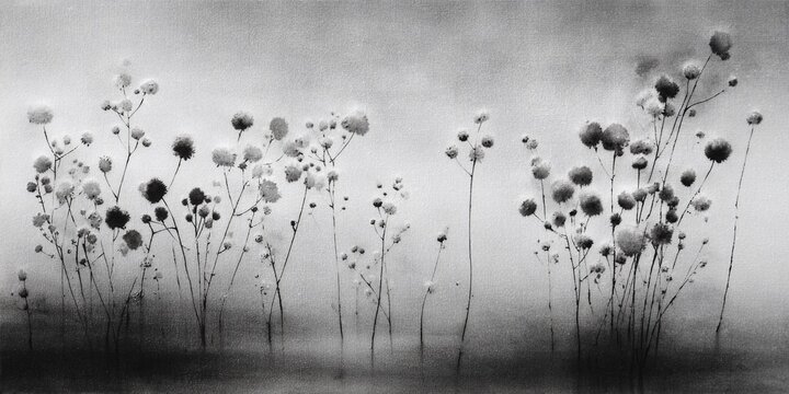 MONOCHROMATISCHE TUSCHEZEICHNUNG WILDER BLUMEN