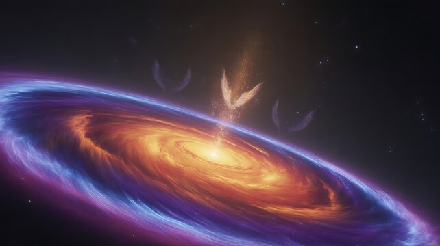Vibrant accretion disk of a supermassive black hole with a powerful jet erupting outwards