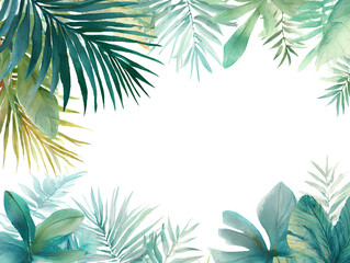 Obraz premium Asymmetrical Palm Leaf Frame with Watercolor Effect, Artistic Tropical Border, Isolated on Transparent Background