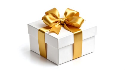 Obraz premium White gift box with gold ribbon
