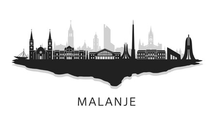 Fototapeta premium Malanje city skyline with Angola, and black silhouette.