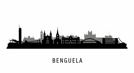 Fototapeta premium Benguela Angola Skyline Silhouette Black White.