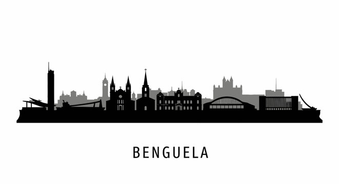 Benguela Angola Skyline Silhouette Black White.