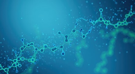 Abstract Molecular Structure with Glowing Blue and Green Elements.