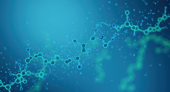 Abstract Molecular Structure with Glowing Blue and Green Elements.