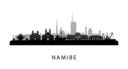 Namibe city silhouette with Angola skyline, and Africa.