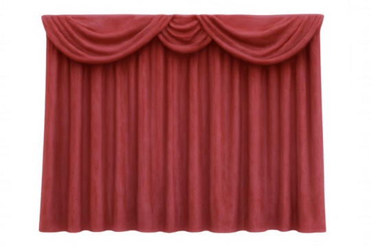 Red curtain covering a stage with transparent background, creating anticipation for a theatrical performance