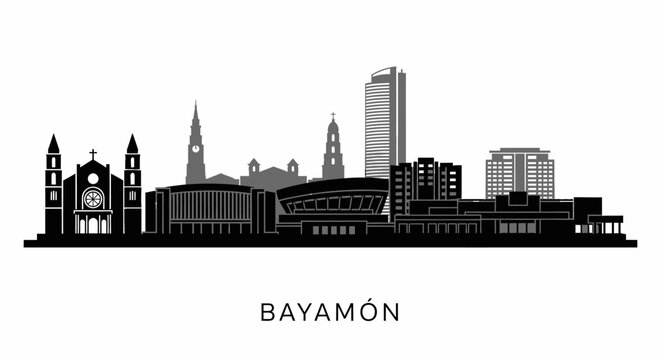 Bayamon Skyline Puerto Rico Silhouette Cityscape.