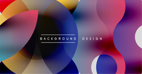 Obraz premium Abstract colorful circles overlap. Modern design features vibrant hues, gradients, text elements. Background suggests creativity, innovation.