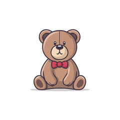 Fototapeta premium Adorable Brown Teddy Bear with Red Bowtie Sitting Comfortably Smiling