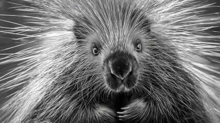 A close-up portrait of a porcupine showcasing its striking quills and expressive eyes.