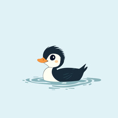 Fototapeta premium Adorable Cartoon Duckling Floating in Calm Water with Unique Features