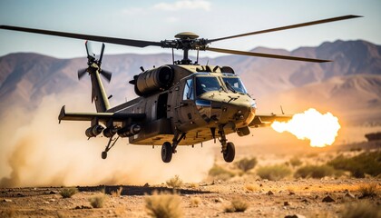 Attack Helicopter Launching Missiles with Precision During Intense Military Exercise