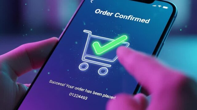 Successful Mobile Order Confirmation with Sleek Interface Design Showcasing Modern E-commerce Technology and Seamless User Experience