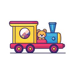 Naklejka premium Adorable Cartoon Train with a Smiling Teddy Bear Passenger Colorful Design