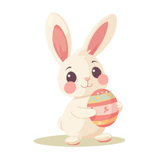 Fototapeta premium Adorable Easter Bunny Holding a Decorated Egg with Cheerful Expression and Blush