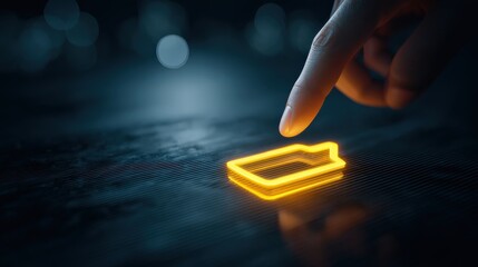 Recharging: A luminous glowing battery icon is illuminated, as a finger makes contact, symbolizing the act of charging up or replenishing. A conceptual image, symbolizing energy, power.– Generative AI
