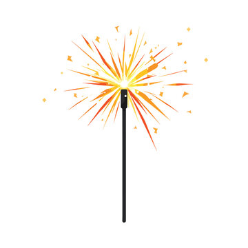 Animated Sparkler with Orange and Yellow Sparks and Black Handle