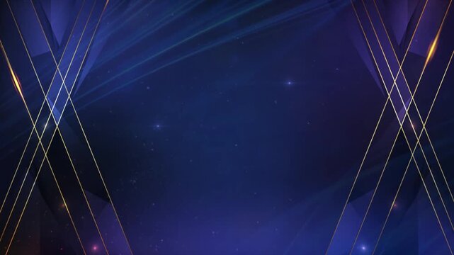 Luxury award show background with golden lines on a dark blue background.4K animated background loop, dark blue, gold lines, geometric, corporate event, awards ceremony, motion graphics.Elegant digita