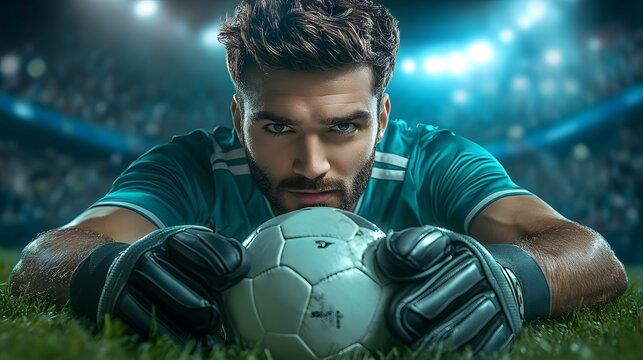 A young goalkeeper is holding a soccer ball in his hands.