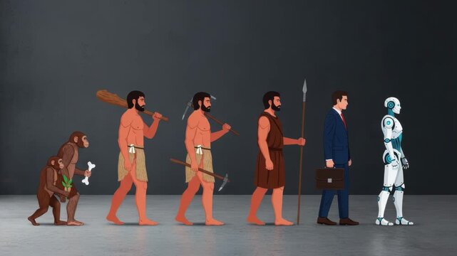 The evolutionary journey from ape to modern man and the futuristic progression to a robot