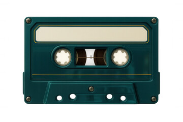 Fototapeta premium Green vintage audio cassette tape resting on transparent surface, highlighting analog music memory preservation