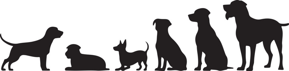 silhouette Vector blacksmall and large dogs silhouette border set