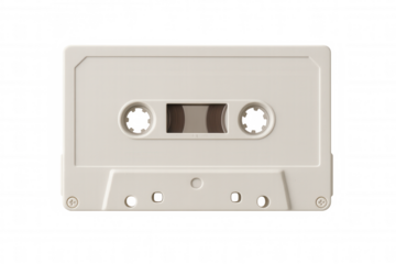 Vintage audio cassette tape, close-up view highlighting retro music storage technology against transparent backdrop
