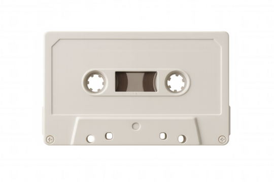 Vintage audio cassette tape, close-up view highlighting retro music storage technology against transparent backdrop