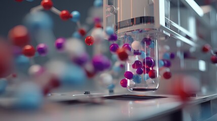 Colorful molecular structure with vibrant atoms in a scientific setting.