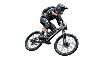 Fototapeta premium Vector image: Silhouette of a cyclist doing a wheelie, conveying energy and excitement.
