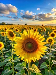 Fototapeta premium Sunflowers swaying in a field