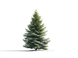 Fototapeta premium Snow Dusted Evergreen Tree on White Background