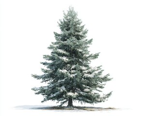 Fototapeta premium Snow Covered Evergreen Tree Against White Background