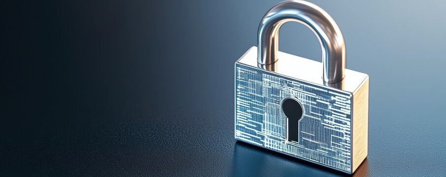 Securing digital data with cybersecurity technology the lock icon in a virtual environment