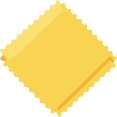 A yellow square of pasta placed on a clean white background, highlighting its shape and color.