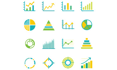 Colorful and Black & White Chart and Analytics Icons Set Data Visualization and Graph Symbols