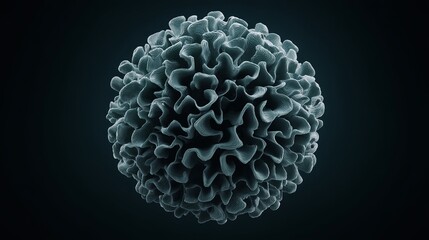 Stylized representation of a virus with intricate, ruffled surface details.