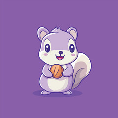 Naklejka premium Cartoon Squirrel Holding Basketball with Cheerful Expression and Rounded Features