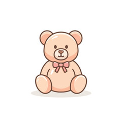Fototapeta premium Cartoon Teddy Bear with Pink Bow Tie Sitting Upright Front View