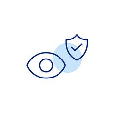 Eye, shield and checkmark. Approved optical health, protected eyes, certified eye safety. Pixel perfect, editable stroke vector icon