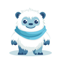 Fototapeta premium Cartoon Yeti Character with Blue Scarf and Large Eyes Standing Frontal