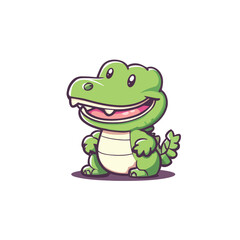 Obraz premium Cartoonish green alligator with a wide smile and visible teeth sitting upright