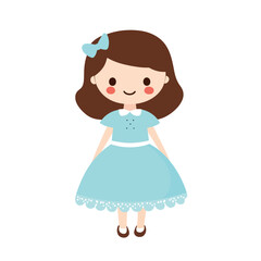 Charming Cartoon Girl in Light Blue Dress and Bow