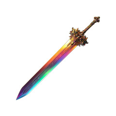 Iridescent Fantasy Sword Ornate, Rainbow-Colored Blade with Intricate Details