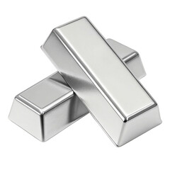 Two shiny silver bars isolated on transparent background