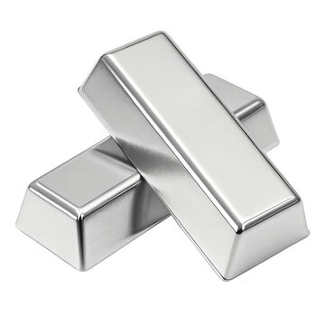 Two shiny silver bars isolated on transparent background